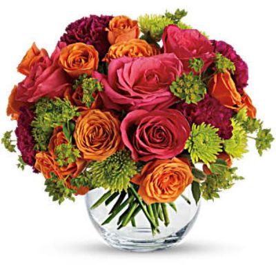 <div id="mark-2" class="m-pdp-tabs-marketing-description">

Show your romantic side by

<hr />

sending this gorgeous bouquet of hot pink roses, orange spray roses and other fabulous faves in a charming glass bubble bowl. She'll love the gift, and you for having such amazingly good taste.

</div>
<div id="desc-2">
<ul>
 	<li>This enchanting bouquet includes hot pink roses, orange spray roses, green button spray chrysanthemums, purple carnations and bupleurum.</li>
</ul>
</div>