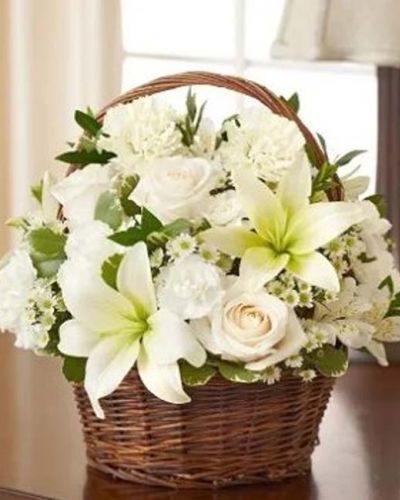 <p data-start="190" data-end="515">Sometimes the most powerful expressions of sympathy are the simplest. The <em data-start="264" data-end="299">Peace, Love & Hope Basket – White</em> offers a pure and elegant tribute that speaks from the heart. With its all-white design and graceful presentation, this arrangement conveys peace, love, and heartfelt remembrance in the most respectful way possible.</p>
<p data-start="517" data-end="878">Handcrafted with care, this serene basket includes pristine white roses, lilies, alstroemeria, carnations, mini carnations, and monte casino. Accented with soft variegated pittosporum and gathered in a natural willow handled basket, it creates a gentle and comforting presence—perfect for honoring a loved one or offering support to grieving family and friends.</p>
<p data-start="880" data-end="1134">White blooms symbolize reverence, innocence, and serenity, making this design ideal for expressing sympathy. Appropriate for delivery to the home or memorial service, this timeless arrangement offers both comfort and quiet strength when it’s needed most.</p>
<p data-start="1136" data-end="1449">Every <em data-start="1142" data-end="1177">Peace, Love & Hope Basket – White</em> is arranged by the experienced florists at Rosa’s La Hacienda, your trusted local florist in Boca Raton. We proudly provide same-day flower delivery throughout Boca Raton and nearby areas, always ensuring your gesture arrives fresh, beautiful, and thoughtfully presented.</p>
<p data-start="1451" data-end="1663">Add a personal message at checkout to share your condolences and show you care. This meaningful arrangement provides a graceful reminder of your love, compassion, and support during life’s most difficult moments.</p>
<p data-start="1665" data-end="1761">Let Rosa’s La Hacienda help you deliver peace and comfort with flowers that speak from the soul.</p>