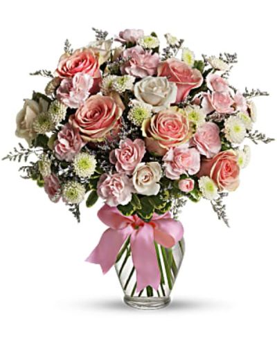 <p data-start="109" data-end="433">Send a light and lovely surprise with Cotton Candy, a playful arrangement that captures the soft, dreamy feeling of a spring day. With its sweet pastel tones and delicate blooms, this bouquet is perfect for anyone who loves their flowers pretty, pink, and full of joy.</p>
<p data-start="435" data-end="727">This charming mix includes pink roses, pink spray roses, miniature carnations, white button spray chrysanthemums, and lavender limonium. Lush green pittosporum adds contrast, while a clear spring glass vase wrapped with a pink satin ribbon gives the arrangement a polished, gift-ready finish.</p>
<p data-start="729" data-end="977">Cotton Candy is a delightful choice for birthdays, baby showers, thank-you gifts, or simply to brighten someone’s day “just because.” Its cheerful color palette and playful presentation make it a favorite for all ages and all kinds of celebrations.</p>
<p data-start="979" data-end="1274">Each bouquet is handmade by the expert floral team at Rosa’s La Hacienda, your trusted florist in Boca Raton. We offer same-day flower delivery throughout Boca Raton and surrounding neighborhoods, with every arrangement designed and delivered locally to ensure it arrives fresh and full of love.</p>
<p data-start="1276" data-end="1478">Want to make your gift even sweeter? Add a heartfelt message during checkout and create a moment they’ll never forget. With Cotton Candy, you’re not just sending flowers—you’re sending a smile in bloom.</p>
<p data-start="1480" data-end="1582">Order today from Rosa’s La Hacienda and deliver a little sugar, a little softness, and a lot of heart.</p>