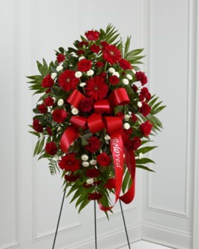 <p data-start="137" data-end="516">When words fall short, flowers can speak volumes. The <em data-start="260" data-end="301">FTD® Treasured Memories™ Standing Spray</em> is a striking tribute to a life lived with deep love and meaning. With its rich red tones and elegant presentation, this arrangement serves as a powerful expression of devotion, remembrance, and heartfelt farewell.</p>
<p data-start="518" data-end="982">This stunning standing spray features a thoughtful blend of red roses, burgundy carnations, burgundy mini carnations, and radiant red gerbera daisies, offset by white button poms. These vibrant blooms are nestled among lush greenery, creating a design that is both bold and dignified. A red satin ribbon with the word “Beloved” in gold lettering adds a final, moving touch to this memorial display, capturing the deep emotional connection shared with the departed.</p>
<p data-start="984" data-end="1342">Symbolizing love, honor, and eternal devotion, this spray is an appropriate and touching gesture for funerals, memorials, or celebration of life ceremonies. Whether you're paying tribute to a beloved family member, a dear friend, or a respected colleague, the <em data-start="1244" data-end="1280">Treasured Memories™ Standing Spray</em> offers a meaningful way to show how much they were cherished.</p>
<p data-start="1344" data-end="1683">Each spray is handcrafted and hand-delivered by Rosa’s La Hacienda, your trusted local florist in Boca Raton. We take care to ensure every arrangement is fresh, beautiful, and delivered on time to local funeral homes and service locations throughout the area. Your gesture of sympathy will be handled with the respect and care it deserves.</p>
<p data-start="1685" data-end="1978">The <em data-start="1689" data-end="1730">FTD® Treasured Memories™ Standing Spray</em> is a timeless and powerful tribute, designed to bring comfort to grieving hearts and honor a life remembered with love. Let this floral arrangement speak for you when it’s most needed—offering beauty, strength, and remembrance in a moment of loss.</p>