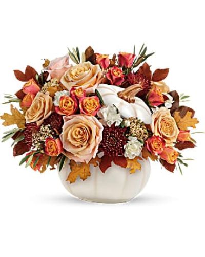 <div class="m-pdp-tabs-description">
<div id="mark-3" class="m-pdp-tabs-marketing-description">
<p data-start="139" data-end="621">Embrace the cozy elegance of fall with Teleflora’s Harvest Charm, a stunning seasonal arrangement that blends timeless beauty with festive flair. This handcrafted bouquet is designed to warm hearts and homes, featuring luxurious blooms in soft crème and rich autumn tones—all beautifully presented in a white ceramic pumpkin bowl with a removable lid, perfect for seasonal décor even after the flowers fade.</p>
<p data-start="623" data-end="1024">At the heart of this arrangement are elegant crème roses, paired with white miniature carnations for softness and charm. Burgundy cushion spray chrysanthemums bring depth and richness, while yellow cottage yarrow adds texture and a golden autumn glow. Accents of olive branches and copper beech foliage tie the whole look together with a natural, woodland feel that’s both sophisticated and welcoming.</p>
<p data-start="1026" data-end="1404">Ideal for fall birthdays, Thanksgiving tables, hostess gifts, or simply sending autumnal joy, Teleflora’s Harvest Charm is a heartfelt way to celebrate the season. Its blend of creamy neutrals and rustic harvest colors makes it versatile for any home, and the keepsake pumpkin bowl can be reused year after year—adding beauty and functionality long after the bouquet is enjoyed.</p>
<p data-start="1406" data-end="1797">Handcrafted by the experienced florists at Rosa’s La Hacienda in Boca Raton, every detail of this arrangement is curated with care. We offer same-day flower delivery throughout Boca Raton and nearby communities, ensuring your gift arrives fresh, full, and ready to impress. With Rosa’s, you’ll never get boxed flowers or generic service—just local expertise and genuine attention to quality.</p>
<p data-start="1799" data-end="2077">Want to personalize your delivery? Add a thoughtful message at checkout to make your fall greeting even more meaningful. Whether you’re sending thanks, celebrating a milestone, or simply embracing the season, Teleflora’s Harvest Charm is a gift that leaves a lasting impression.</p>
<p data-start="2079" data-end="2204">Order today from Rosa’s La Hacienda and bring autumn charm to someone’s doorstep with same-day flower delivery in Boca Raton.</p>
</div>
</div>