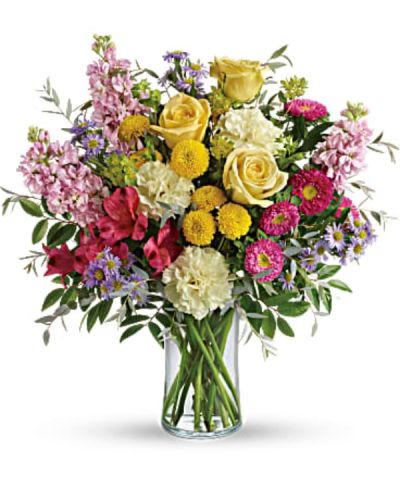 <div id="mark-2" class="m-pdp-tabs-marketing-description">
<p data-start="202" data-end="636">Share a burst of sunshine and joy with Goodness and Light, a vibrant floral arrangement designed to lift spirits and brighten any room. With its cheerful color palette and dazzling variety of textures, this bouquet is more than just beautiful. It’s a heartfelt gesture of positivity, warmth, and hope. Perfect for celebrating life’s happy moments or sending an encouraging note, it’s an unforgettable way to say “I’m thinking of you.”</p>
<p data-start="638" data-end="1276">This lively arrangement overflows with yellow roses and pink roses, creating a stunning foundation of warmth and sweetness. They’re joined by red alstroemeria, light yellow carnations, pink stock, hot pink matsumoto asters, and lavender monte cassino asters for a full-spectrum bouquet that delights the senses. Yellow button spray chrysanthemums add playful pops of texture, while bupleurum, huckleberry, and parvifolia eucalyptus bring natural balance and lush greenery to the design. The blooms are thoughtfully arranged in a sleek clear cylinder vase, perfect for showcasing the colors and keeping the focus on the flowers themselves.</p>
<p data-start="1278" data-end="1699">Goodness and Light is the ideal pick-me-up for birthdays, get-well wishes, thank-you gifts, or any time you want to make someone smile. Its joyful hues and uplifting energy make it especially well suited for celebrating milestones, showing appreciation, or simply spreading happiness when it’s needed most. Whether it’s for a friend, family member, or colleague, this bouquet delivers your message with cheerful elegance.</p>
<p data-start="1701" data-end="2027">Each arrangement is handcrafted by the talented floral designers at Rosa’s La Hacienda in Boca Raton. We offer same-day flower delivery throughout the Boca Raton area, so your thoughtful gift arrives fresh, beautiful, and right on time. There are no third parties involved—just personal service and local pride in every order.</p>
<p data-start="2029" data-end="2211">Add a custom message at checkout to make your delivery even more meaningful. Whether you're near or far, you can send a little goodness and light with the help of Rosa’s La Hacienda.</p>
<p data-start="2213" data-end="2306">Order today for same-day delivery in Boca Raton and surrounding neighborhoods. Let joy bloom.</p>
</div>