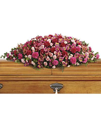 <div id="mark-1" class="m-pdp-tabs-marketing-description">
<p data-start="63" data-end="377">Honor a beautiful soul with <em data-start="91" data-end="105">A Life Loved</em>, a graceful floral spray that captures the tenderness, affection, and deep respect felt for someone dearly missed. Overflowing with shades of pink, this cascading arrangement serves as a heartfelt expression of love, offering comfort and warmth during a time of farewell.</p>
<p data-start="379" data-end="825">This elegant tribute features a rich blend of pink favorites, including dark pink alstroemeria, hot pink carnations, classic pink carnations, and miniature light pink carnations. Each bloom is carefully arranged to create a natural cascade, symbolizing an outpouring of love that continues beyond parting. The flowers are accented with fresh huckleberry and soft eucalyptus, adding texture, fullness, and a touch of serene greenery to the design.</p>
<p data-start="827" data-end="1195"><em data-start="827" data-end="841">A Life Loved</em> is an ideal choice for memorial services, funeral ceremonies, or celebration of life events. Its warm pink tones reflect compassion, remembrance, and heartfelt gratitude for a life that brought joy to others. This arrangement is especially suited for honoring a mother, grandmother, sister, or close friend whose love and kindness left a lasting impact.</p>
<p data-start="1197" data-end="1554">Handcrafted with care by the floral designers at Rosa’s La Hacienda in Boca Raton, each spray is made with fresh, premium blooms and delivered with professionalism and compassion. We offer same-day delivery to funeral homes and service locations throughout Boca Raton and nearby communities, ensuring your tribute arrives on time and in beautiful condition.</p>
<p data-start="1556" data-end="1765">You may include a personal message of sympathy at checkout to accompany your floral arrangement. Let Rosa’s La Hacienda help you express enduring love and remembrance through flowers that speak from the heart.</p>
<p data-start="1767" data-end="1908" data-is-last-node="" data-is-only-node="">Order today for same-day delivery in Boca Raton and surrounding areas. <em data-start="1838" data-end="1852">A Life Loved</em> is a beautiful way to celebrate a legacy that lives on.</p>
</div>