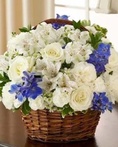 <p data-start="203" data-end="458">In moments of loss, a gentle gesture can provide unexpected comfort. The <em data-start="276" data-end="318">Peace, Love & Hope Basket – Blue & White</em> offers a serene and elegant way to express sympathy, sending a message of peace, remembrance, and quiet strength to those who need it most.</p>
<p data-start="460" data-end="825">This refined arrangement features soft white roses, delicate delphinium, alstroemeria, carnations, mini carnations, and airy monte casino. Fresh greenery, including variegated pittosporum and myrtle, enhances the design’s natural beauty. Arranged in a charming handled basket, the blend of cool blue and clean white tones evokes calm, hope, and heartfelt reverence.</p>
<p data-start="827" data-end="1113">Ideal for sending condolences to a memorial service or directly to a loved one’s home, this basket provides a thoughtful way to honor the life of someone deeply missed. The blue and white color palette symbolizes faith, tranquility, and remembrance—bringing comfort in a time of sorrow.</p>
<p data-start="1115" data-end="1366">Every <em data-start="1121" data-end="1163">Peace, Love & Hope Basket – Blue & White</em> is handcrafted by the skilled florists at Rosa’s La Hacienda in Boca Raton. We offer reliable same-day delivery to local homes and funeral locations, ensuring your tribute arrives with care and dignity.</p>
<p data-start="1368" data-end="1567">You can add a personal sympathy message at checkout to further express your support. Let this graceful basket be a reminder that they’re not alone—that your prayers, love, and thoughts are with them.</p>
<p data-start="1569" data-end="1658">Order now from Rosa’s La Hacienda and help bring peace and hope when words aren’t enough.</p>
