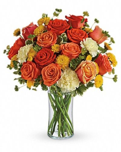 <p data-start="138" data-end="464">Bring the warmth of a summer day indoors with Citrus Kissed, a cheerful bouquet brimming with sunny hues and uplifting energy. Inspired by the refreshing brightness of lemonade and citrus groves, this vibrant arrangement is the perfect way to celebrate life’s happiest moments.</p>
<p data-start="466" data-end="826">This radiant design features a lively mix of dark orange, coral, and orange roses, paired beautifully with light yellow carnations and yellow button spray chrysanthemums. Lush greenery adds contrast and volume, enhancing the warm, golden tones of the flowers. All of it is gathered in a tall, slender vase that shows off the colors and textures to full effect.</p>
<p data-start="828" data-end="1181">Citrus Kissed is perfect for summer birthdays, housewarmings, congratulations, or to brighten someone’s day for no reason at all. The palette is bold and joyful, making this bouquet a go-to choice when you want to send happiness, energy, and a little sunshine their way. Whether you’re celebrating from near or far, it’s a gift that radiates good vibes.</p>
<p data-start="1183" data-end="1516">Each bouquet is professionally arranged by the expert florists at Rosa’s La Hacienda, your local flower shop in Boca Raton. We proudly offer same-day flower delivery throughout Boca Raton and the surrounding neighborhoods. Every stem is selected with care and arranged by hand to ensure your gift is as fresh and vibrant as possible.</p>
<p data-start="1518" data-end="1730">Add a personalized message at checkout to make your delivery even more thoughtful. Citrus Kissed is more than a bouquet—it’s a mood-lifting surprise that delivers color, fragrance, and warmth right to their door.</p>
<p data-start="1732" data-end="1847">Order today from Rosa’s La Hacienda and send a splash of summer that’s bright, bold, and beautifully unforgettable.</p>