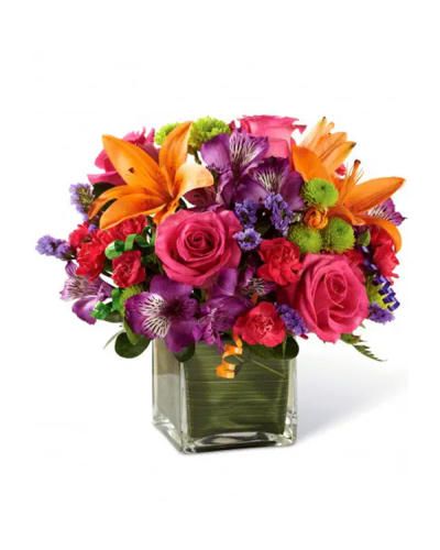 <p data-start="137" data-end="465">Kick off the celebration with the FTD Birthday Cheer Bouquet, a vibrant and energetic mix of blooms designed to make birthdays unforgettable. Packed with bold color and festive flair, this arrangement is all about bringing smiles and good vibes to someone’s special day.</p>
<p data-start="467" data-end="803">This cheerful bouquet features hot pink roses, orange Asiatic lilies, purple Peruvian lilies, hot pink mini carnations, green button poms, and purple statice. A variety of lush greens and curling party ribbons add movement and fun, while the clear glass cube vase—lined with a ti leaf wrap—gives the design a polished and modern finish.</p>
<p data-start="805" data-end="1034">Perfect for birthdays of all ages, this bouquet captures the spirit of celebration and joy with every flower. Whether you're sending to a loved one, a friend, or a colleague, it's the kind of gift that says “let the party begin.”</p>
<p data-start="1036" data-end="1284">Every bouquet is handcrafted by Rosa’s La Hacienda, your trusted local florist in Boca Raton. We provide same-day flower delivery throughout Boca Raton and surrounding neighborhoods, always with fresh flowers, expert design, and thoughtful service.</p>
<p data-start="1286" data-end="1512">Want to add a personal touch? Include a heartfelt message at checkout to make your delivery even more memorable. With the FTD Birthday Cheer Bouquet, you're not just sending flowers—you're sending celebration wrapped in color.</p>
<p data-start="1514" data-end="1600">Order today from Rosa’s La Hacienda and make their birthday the most cheerful one yet.</p>