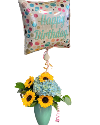 <p data-start="63" data-end="339">Make their special day unforgettable with <em data-start="105" data-end="121">Birthday Vibes</em>, a cheerful and vibrant arrangement designed to deliver happiness with every petal. Featuring sunny blooms and a festive mylar balloon, this bouquet is the perfect way to say “Happy Birthday” in bold, beautiful style.</p>
<p data-start="341" data-end="735">This uplifting design pairs bright sunflowers with lush hydrangeas, creating a stunning contrast of warm yellow and soft texture. Each bloom is hand-selected for freshness and arranged to radiate positivity and charm. Topped with a colorful birthday-themed mylar balloon, this arrangement brings the party wherever it goes—whether it’s delivered to their doorstep, office, or celebration venue.</p>
<p data-start="737" data-end="962"><em data-start="737" data-end="753">Birthday Vibes</em> is the ideal gift for all ages and any birthday personality, from fun-loving to heartfelt. Its sunny presence adds joy to the moment and leaves a lasting impression long after the candles have been blown out.</p>
<p data-start="964" data-end="1225">Handcrafted by the expert florists at Rosa’s La Hacienda in Boca Raton, each bouquet is made with care and delivered fresh the same day throughout Boca Raton and nearby neighborhoods. Every order is prepared with thoughtful detail and professional presentation.</p>
<p data-start="1227" data-end="1421">Add a personal birthday message at checkout to make your gift extra meaningful. With <em data-start="1312" data-end="1328">Birthday Vibes</em>, you’re not just sending flowers—you’re sending celebration, smiles, and a whole lot of joy.</p>
<p data-start="1423" data-end="1558" data-is-last-node="" data-is-only-node="">Order today for same-day birthday delivery in Boca Raton and surrounding areas. <em data-start="1503" data-end="1519">Birthday Vibes</em> brings the cheer, one bloom at a time.</p>