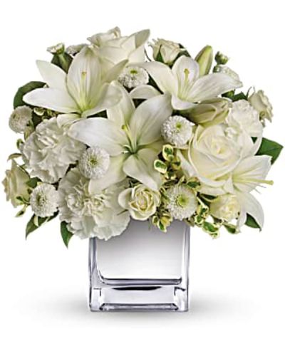 <p data-start="118" data-end="396">Simple, graceful, and full of meaning, Peace & Joy is a striking all-white bouquet that brings calm, beauty, and a quiet sense of celebration to any occasion. Though compact in size, its elegant design leaves a lasting impression.</p>
<p data-start="398" data-end="695">This arrangement features a stunning mix of white roses, spray roses, Asiatic lilies, carnations, and button spray chrysanthemums. Accented with fresh greenery and presented in a mirrored silver cube vase, the bouquet offers a modern, luminous touch that enhances its clean and peaceful aesthetic.</p>
<p data-start="697" data-end="952">Peace & Joy is an ideal gift for holiday gatherings, sympathy gestures, anniversaries, or as a sophisticated expression of love and thoughtfulness. Its soft color palette and gentle floral selection make it perfect for both festive and reflective moments.</p>
<p data-start="954" data-end="1256">Every bouquet is handcrafted by the florists at Rosa’s La Hacienda, your trusted local flower shop in Boca Raton. We provide same-day flower delivery throughout Boca Raton and the surrounding communities, ensuring that your gift arrives fresh and beautifully arranged with care and attention to detail.</p>
<p data-start="1258" data-end="1494">Want to personalize your delivery? Add a thoughtful message during checkout to make your gift even more meaningful. With Peace & Joy, you’re sending more than flowers—you’re sending a gesture of elegance, hope, and heartfelt connection.</p>
<p data-start="1496" data-end="1587">Order today from Rosa’s La Hacienda and share a moment of peace and beauty through flowers.</p>